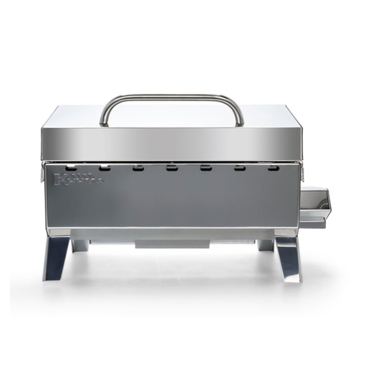 Camco Kuuma Stow N Go 125 Stainless Steel Gas Grill with Pedestal Mount, Silver