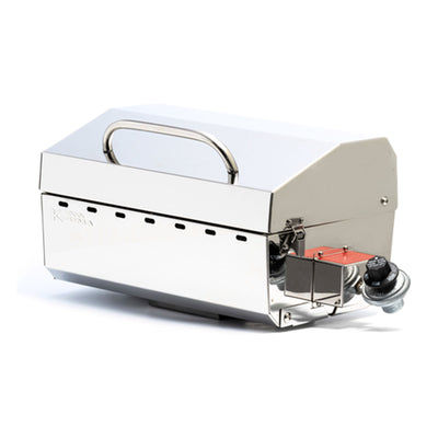 Camco Kuuma Stow N Go 125 Stainless Steel Gas Grill with Mount Design, Silver - VMInnovations