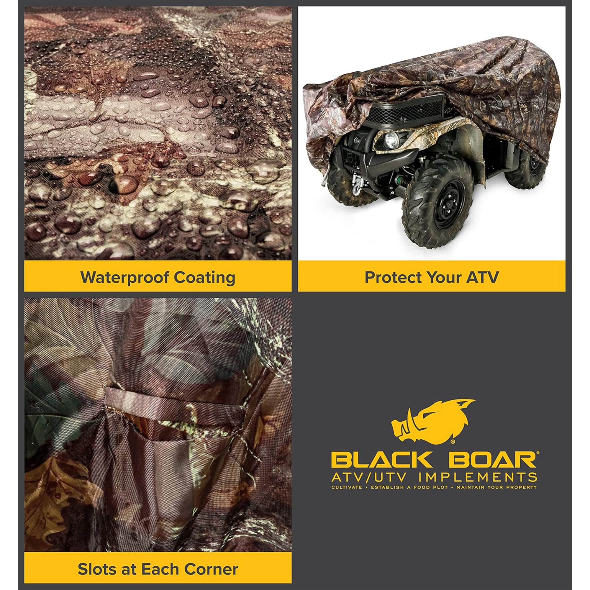 Black Boar ATV Cover with Weather Protective Coating, Sewn-In Straps and Buckles