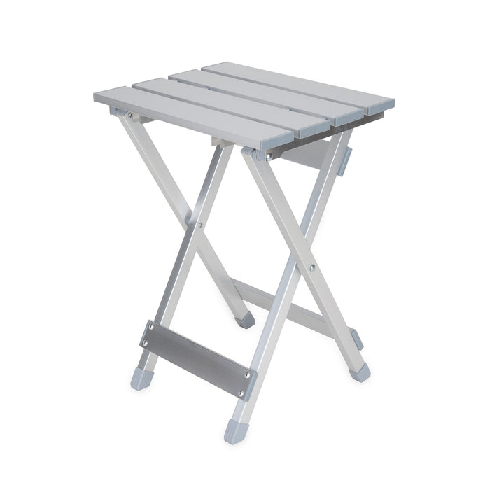 Camco Fold-Away Aluminum Small End Table for Indoor or Outdoor Use, Silver - VMInnovations