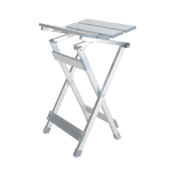 Camco Fold-Away Aluminum Small End Table for Indoor or Outdoor Use, Silver - VMInnovations