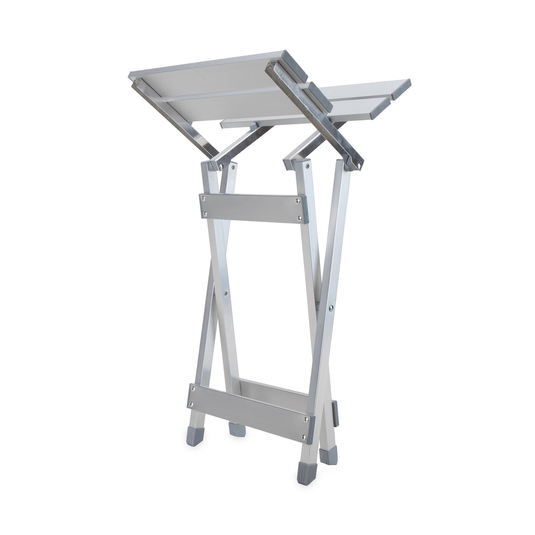 Camco Fold-Away Aluminum Small End Table for Indoor or Outdoor Use, Silver - VMInnovations