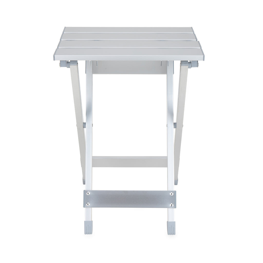 Camco Fold-Away Aluminum Small End Table for Indoor or Outdoor Use, Silver - VMInnovations
