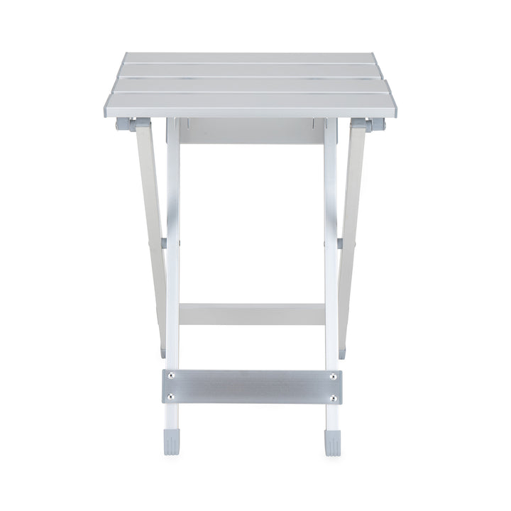 Camco Fold-Away Aluminum Small End Table for Indoor or Outdoor Use, Silver - VMInnovations