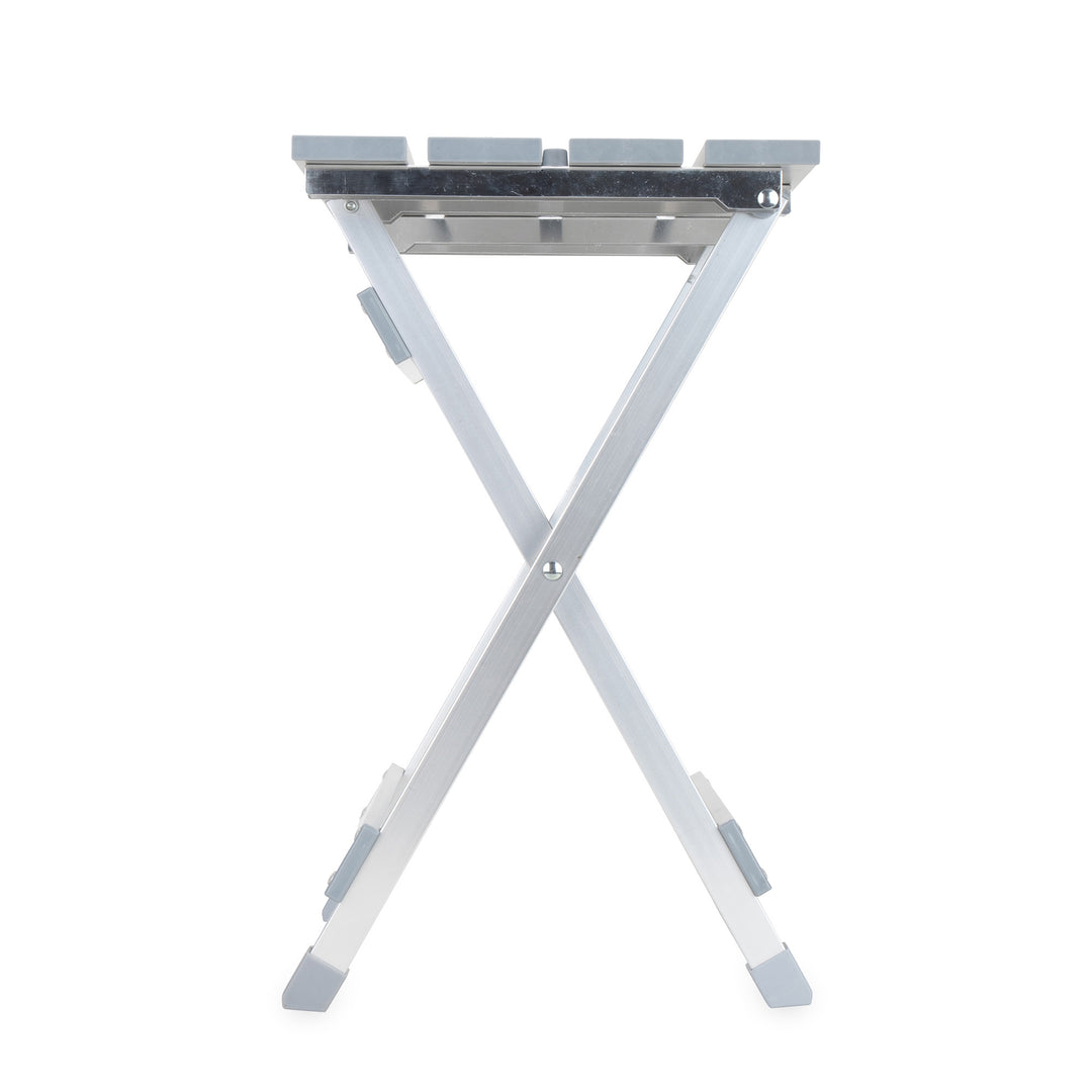 Camco Fold-Away Aluminum Small End Table for Indoor or Outdoor Use, Silver - VMInnovations