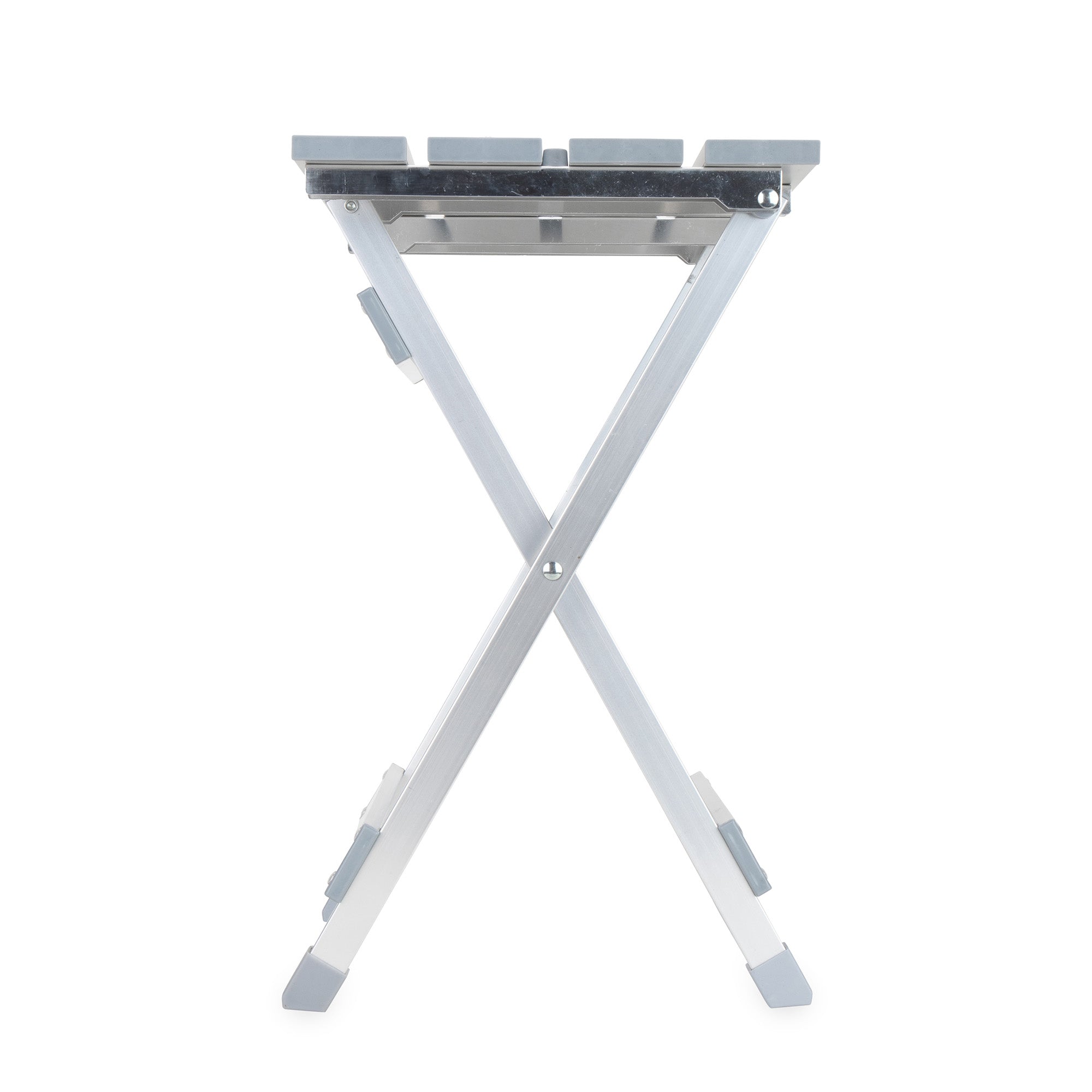 Camco Fold-Away Aluminum Small End Table for Indoor or Outdoor Use, Silver - VMInnovations