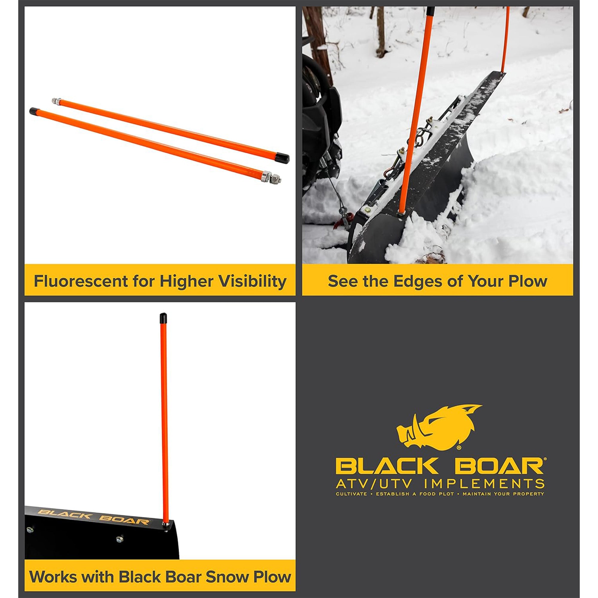 Black Boar ATV/UTV Snow Plow Marker Kit with High Visible Color, 18", Orange