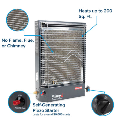 Camco Olympian Wave-6 Portable Catalytic Safety Heater for RV Use, 6,000 BTU