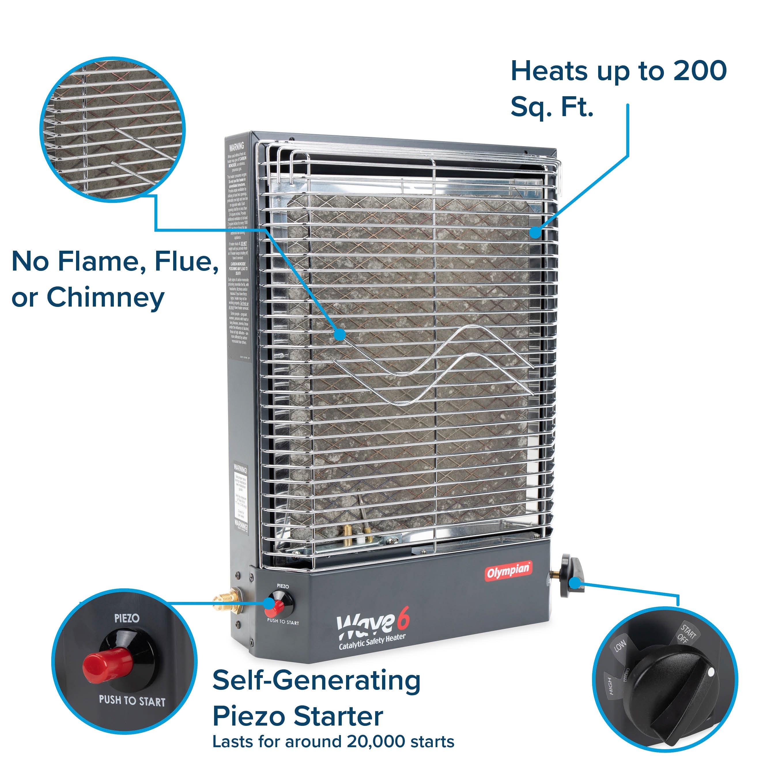 Camco Olympian Wave-6 Portable Catalytic Safety Heater for RV Use, 6,000 BTU