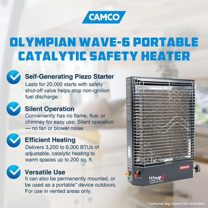 Camco Olympian Wave-6 Portable Catalytic Safety Heater for RV Use, 6,000 BTU