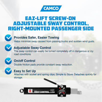 Camco Eaz-Lift Weight Distribution Hitch Sway Control RV Trailer Right, Black - VMInnovations