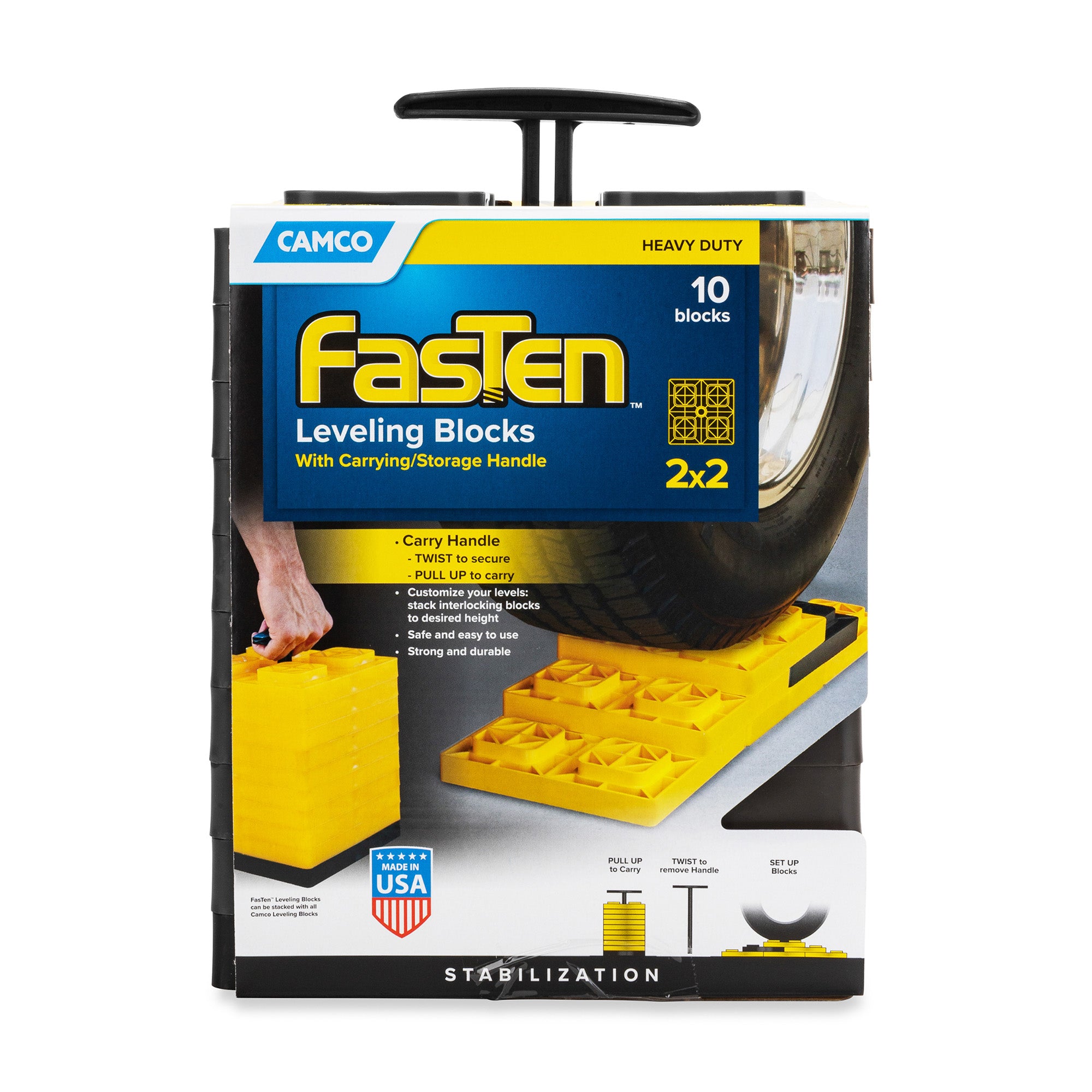 Camco FasTen RV Leveling Blocks, Interlocking Stacking Camper Blocks, 10-Pack - VMInnovations
