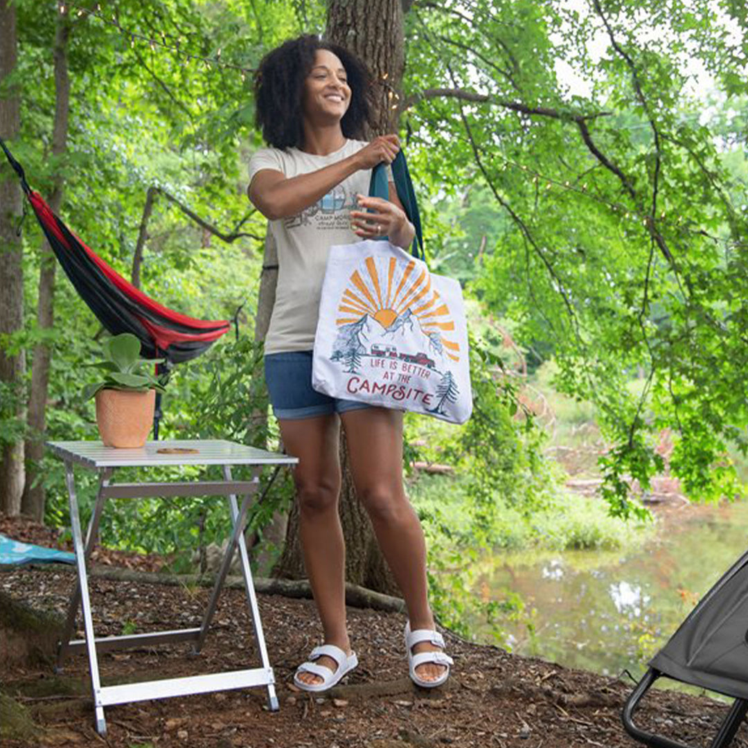 Camco Large Durable Aluminum Fold Away Multi Use Outdoor Table, Silver(Open Box)