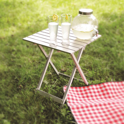 Camco Large Durable Aluminum Fold Away Multi Use Outdoor Side Table, Silver
