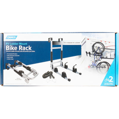 Camco RV Ladder Mount Bike Rack, Up to 2 Bikes, Foldable, 60 lb Capacity,  Black