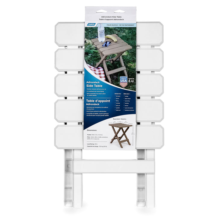 Camco Adirondack Style Folding Plastic Large Table, Indoor or Outdoor Use, White - VMInnovations