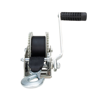 Camco Hand Crank Boat Trailer Winch w/ 20' Strap, 2 Way Ratchet, 2000lb Capacity - VMInnovations
