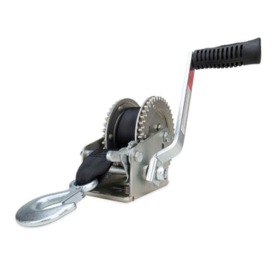 Camco Hand Crank Boat Trailer Winch w/ 20' Strap, 2 Way Ratchet, 2000lb Capacity - VMInnovations