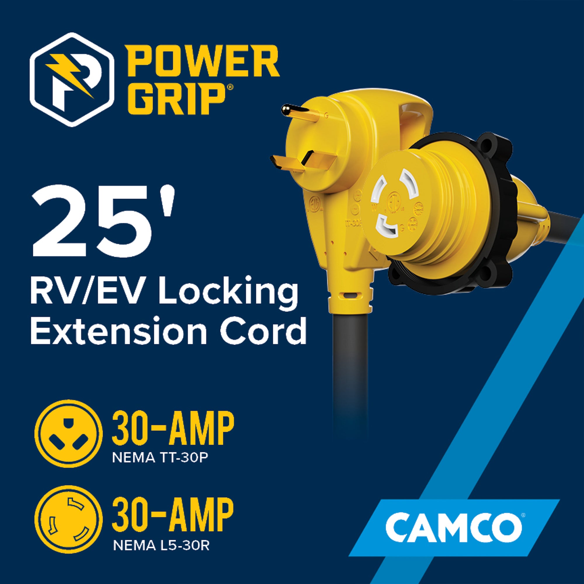 Camco PowerGrip 25 Ft 30 Amp RV Extension Cord Locking Connector 10 Gauge - VMInnovations