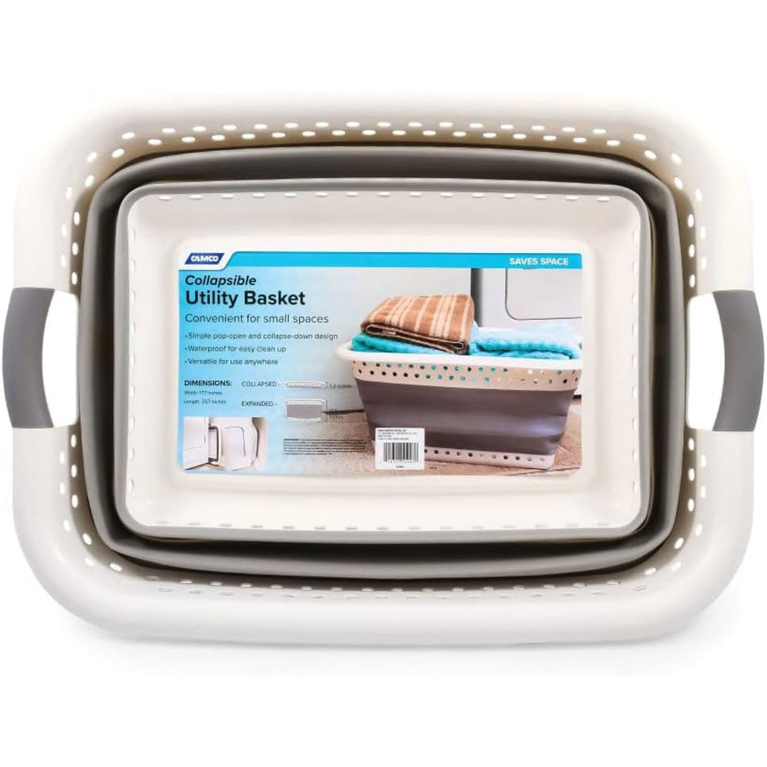 Camco LG Plastic Collapsible Laundry Basket Handles for Storage White (Open Box)