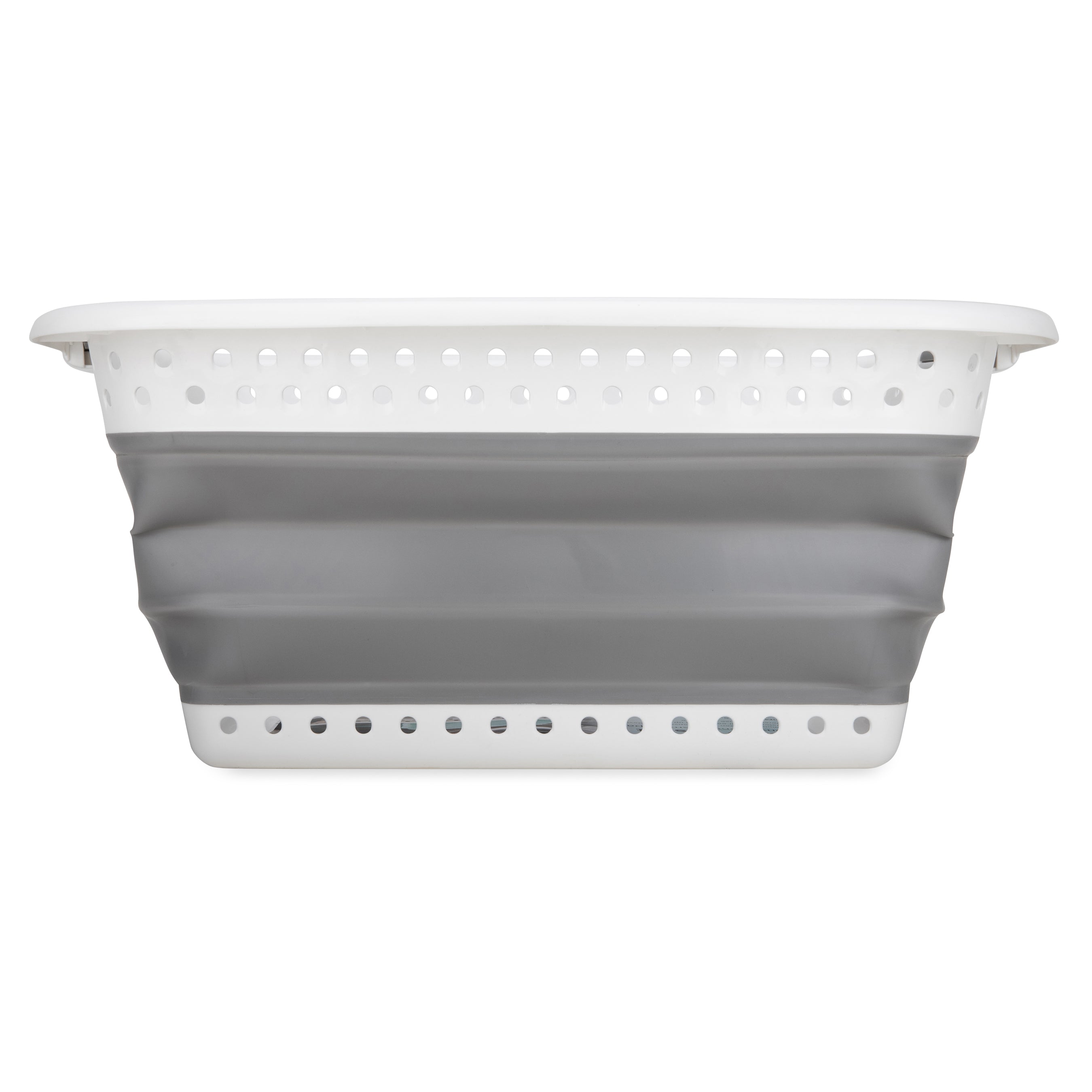 Camco Collapsible Laundry Basket, Plastic Bin, Handles for Storage, Large, White