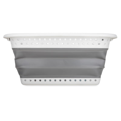 Camco Collapsible Laundry Basket, Plastic Bin, Handles for Storage, Large, White