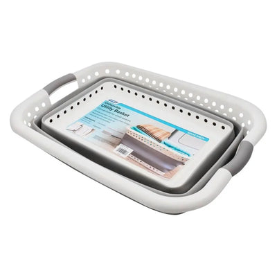 Camco Collapsible Laundry Basket, Plastic Bin with Handles, Large, White, 2 Pack