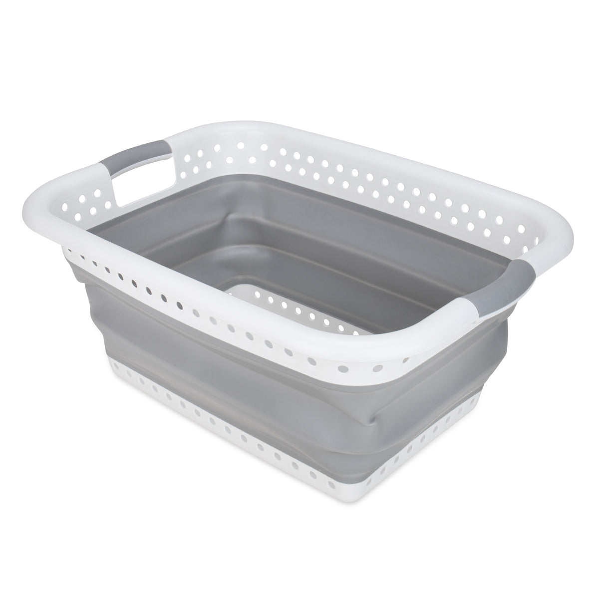 Camco Collapsible Laundry Basket, Plastic Bin, Handles for Storage, Large, White