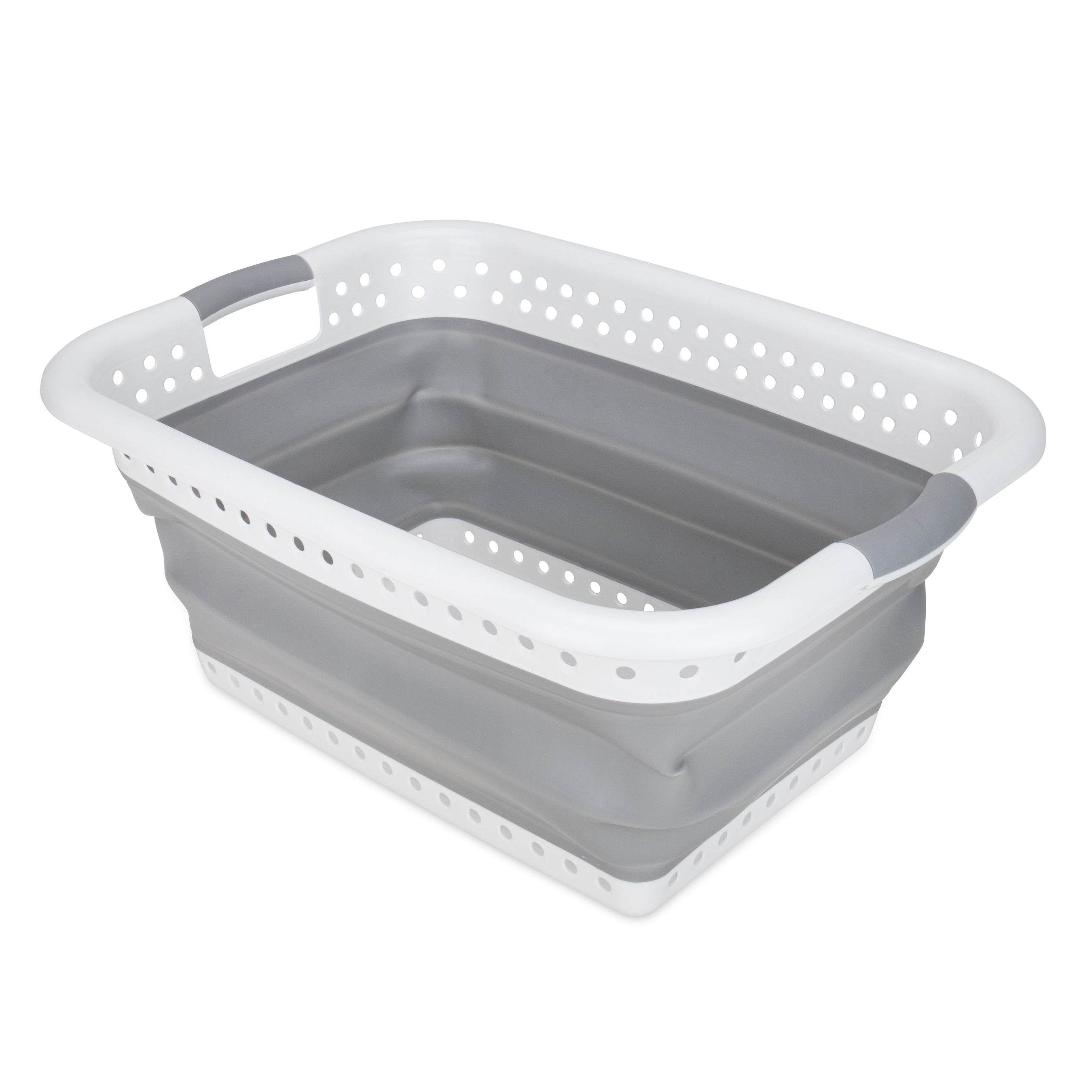 Camco Collapsible Laundry Basket, Plastic Bin, Handles for Storage, Large, White
