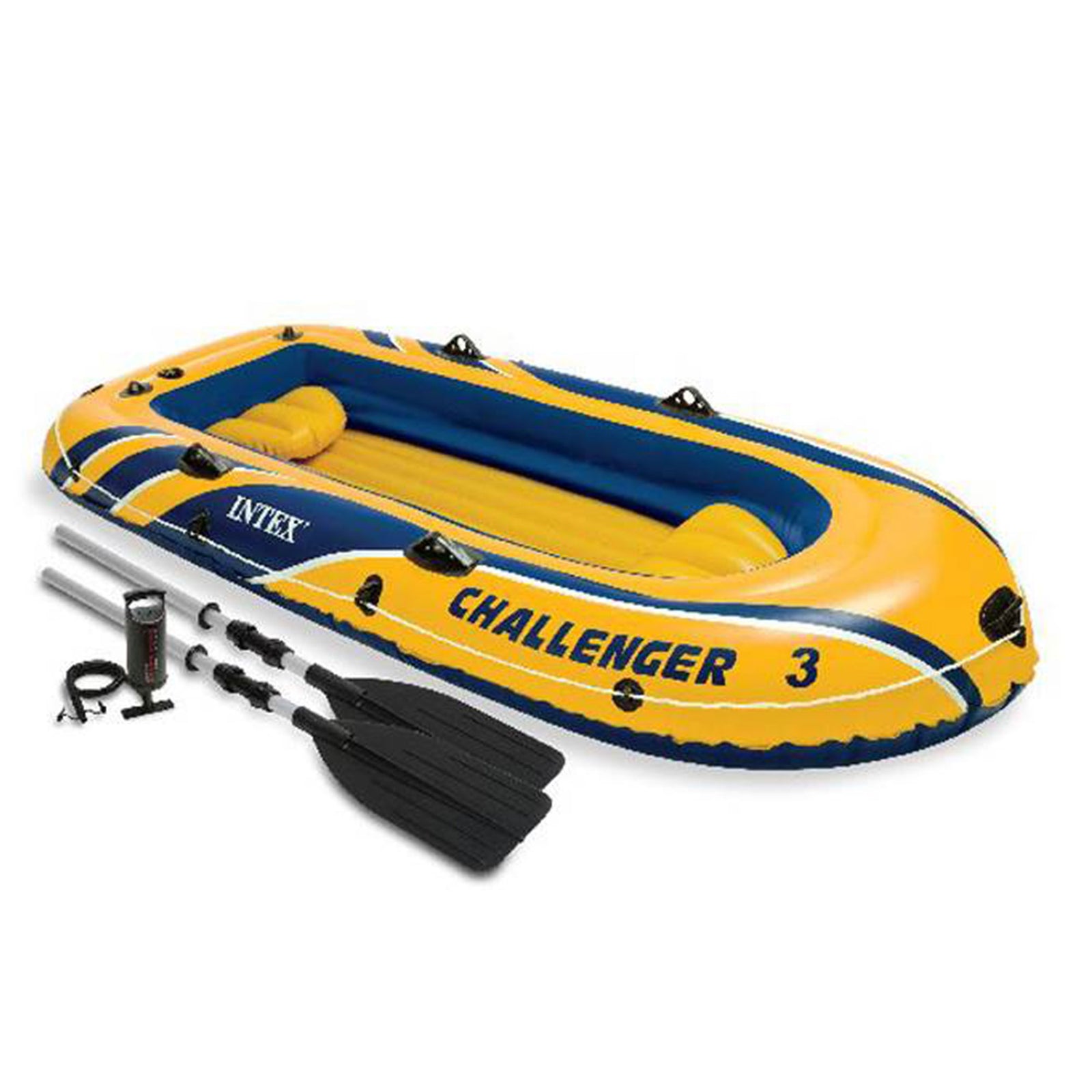 Intex Challenger 3 Boat 2 Person Raft & Oar Set Inflatable with Motor Mount Kit - VMInnovations