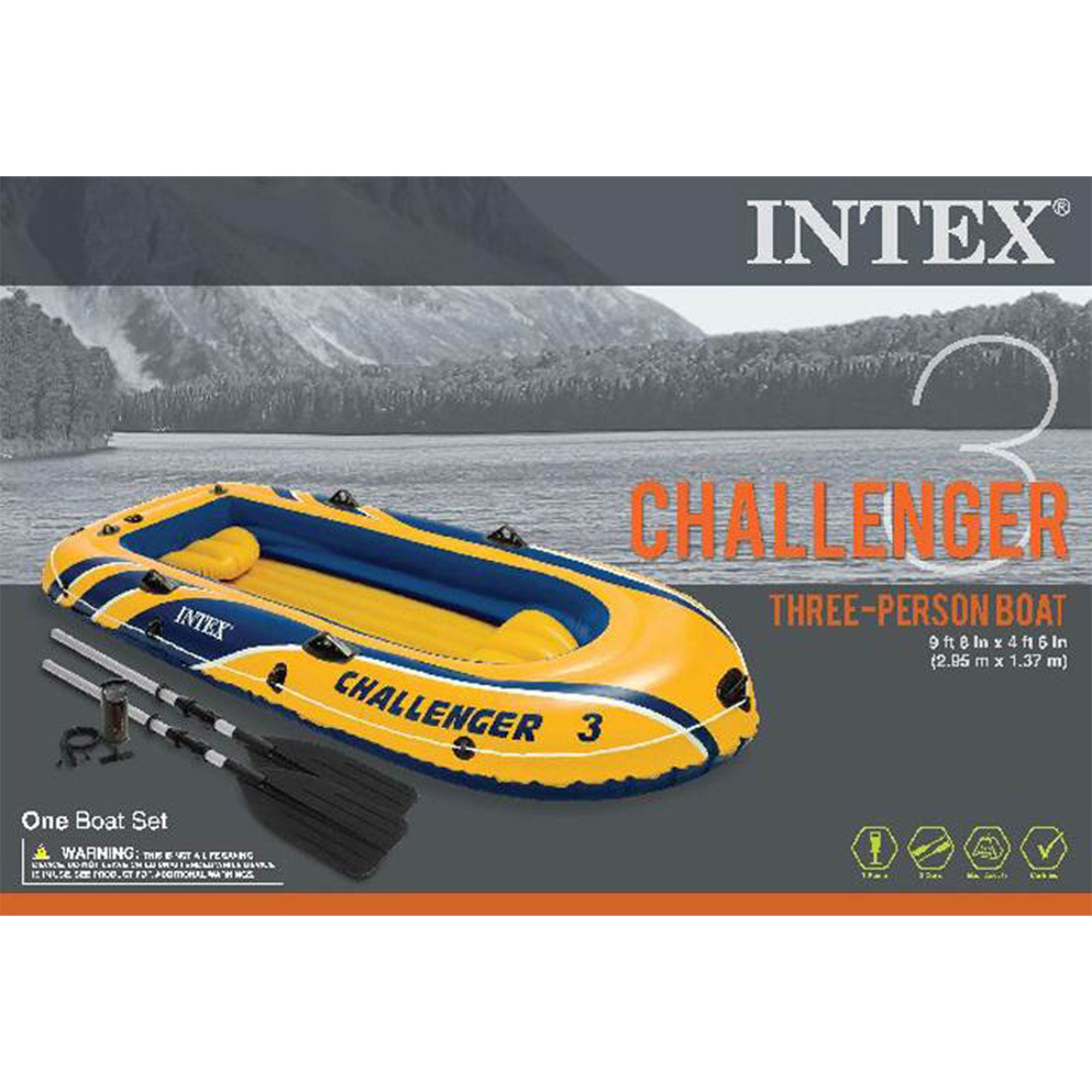 Intex Challenger 3 Boat 2 Person Raft & Oar Set Inflatable with