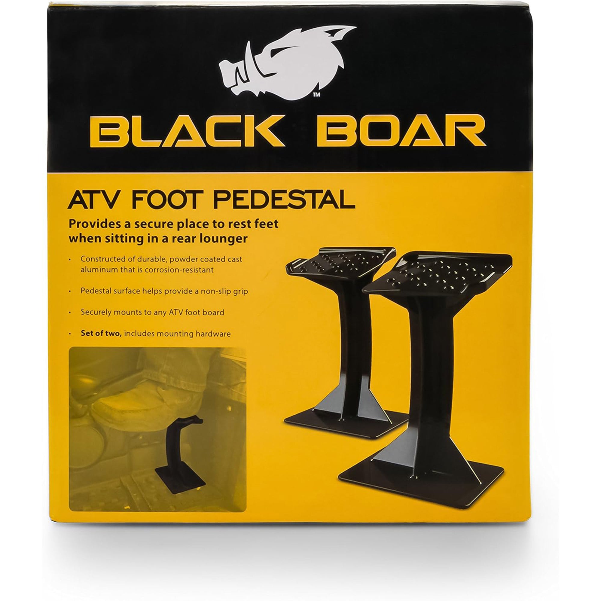 Black Boar 2 Pack ATV Rear Lounger Foot Pedestal, Secure Firm Foot Hold, Black