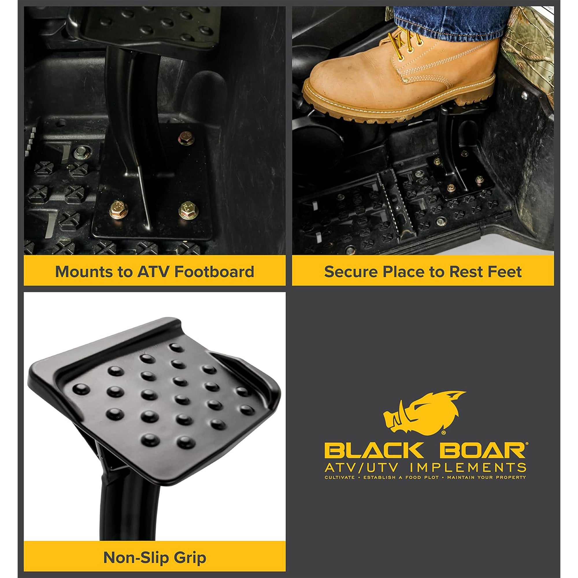 Black Boar 2 Pack ATV Rear Lounger Foot Pedestal, Secure Firm Foot Hold, Black