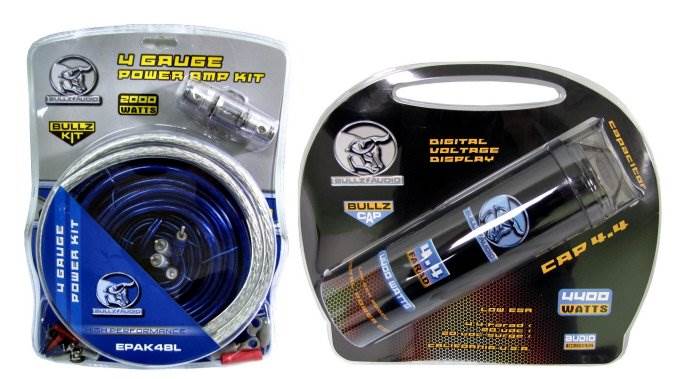 BULLZ AUDIO BCAP 4.4 Farad Car Digital Power Capacitor + EPAK4BL 4 Gauge Amp Kit