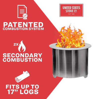 U.S. Stove Company Smokeless Stainless Steel Wood Burning Fire Pit, 21 Inch - VMInnovations