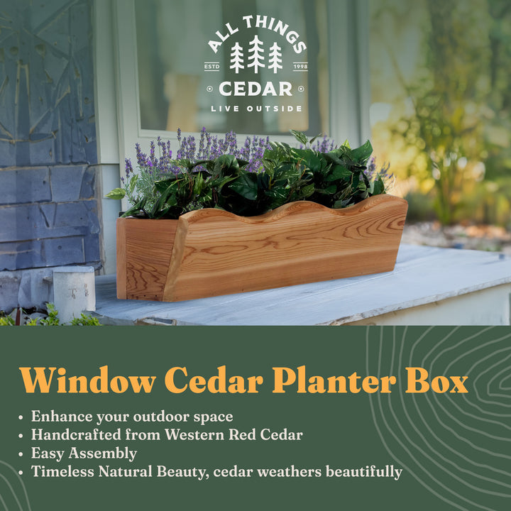 All Things Cedar 22” Outdoor Window Planter, Wooden Wall Box for Plants, Natural