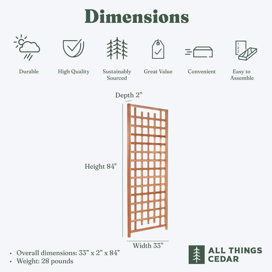 All Things Cedar 84"x33" Outdoor Single Trellis Handcrafted for Climbing Plants