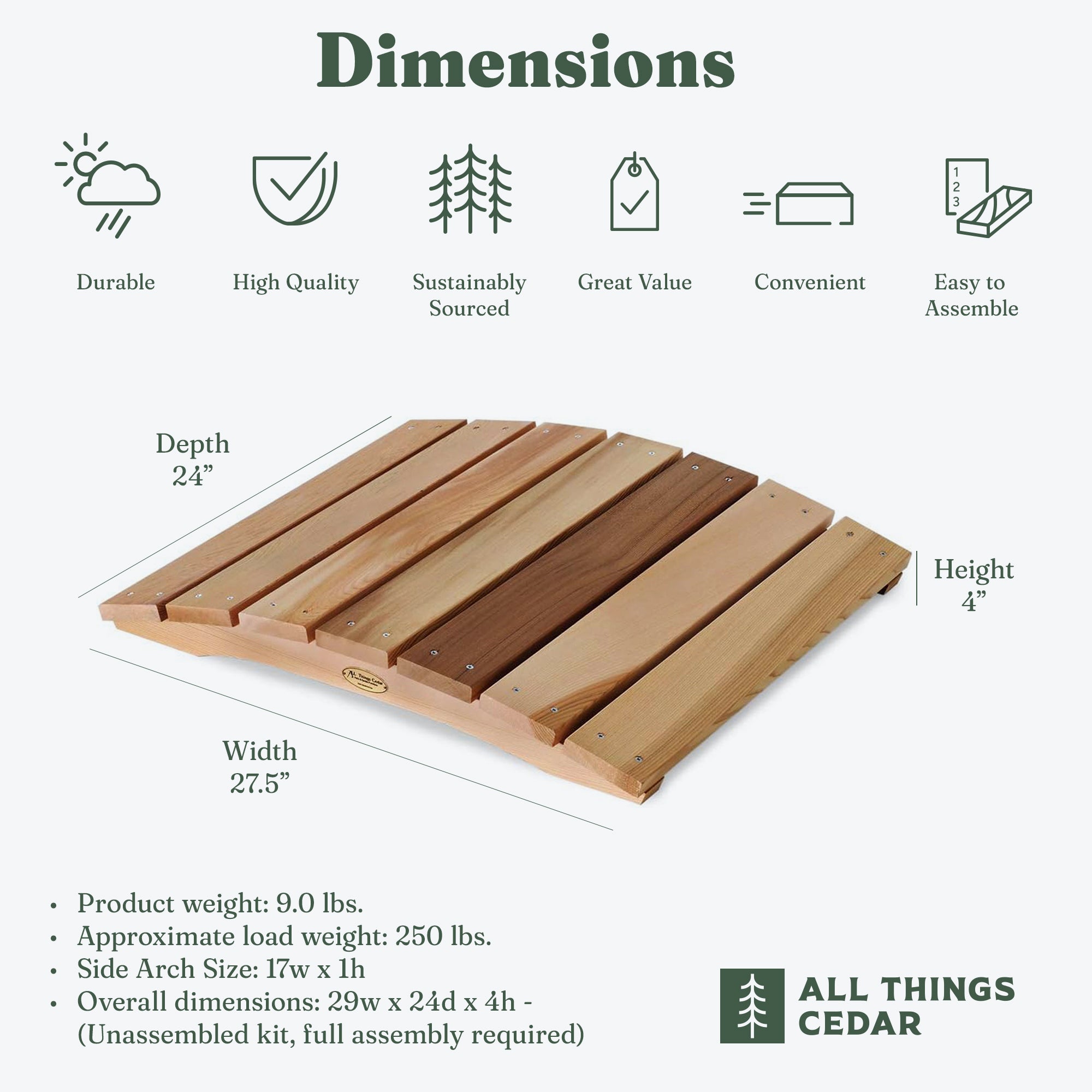 All Things Cedar Outdoor Wood Bridge, Walkway, Backyard Pond, 2’ (Open Box) - VMInnovations