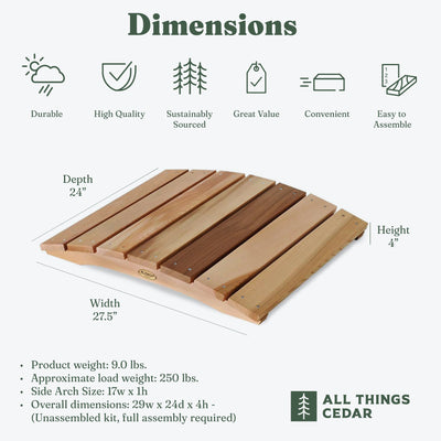 All Things Cedar Outdoor Wood Bridge, Walkway, Backyard Pond, 2’ (Open Box) - VMInnovations