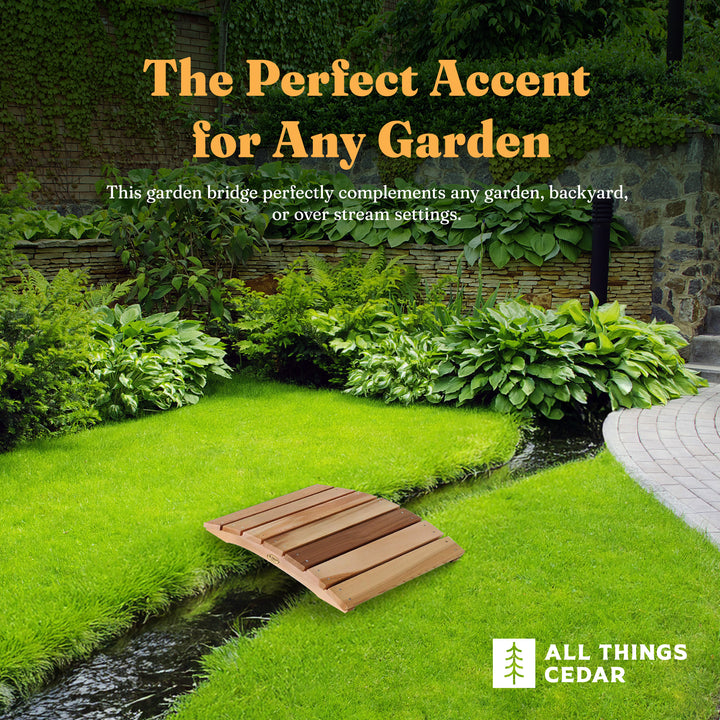 All Things Cedar Outdoor Wood Garden Bridge, Walkway, Backyard Pond, 2’, Natural