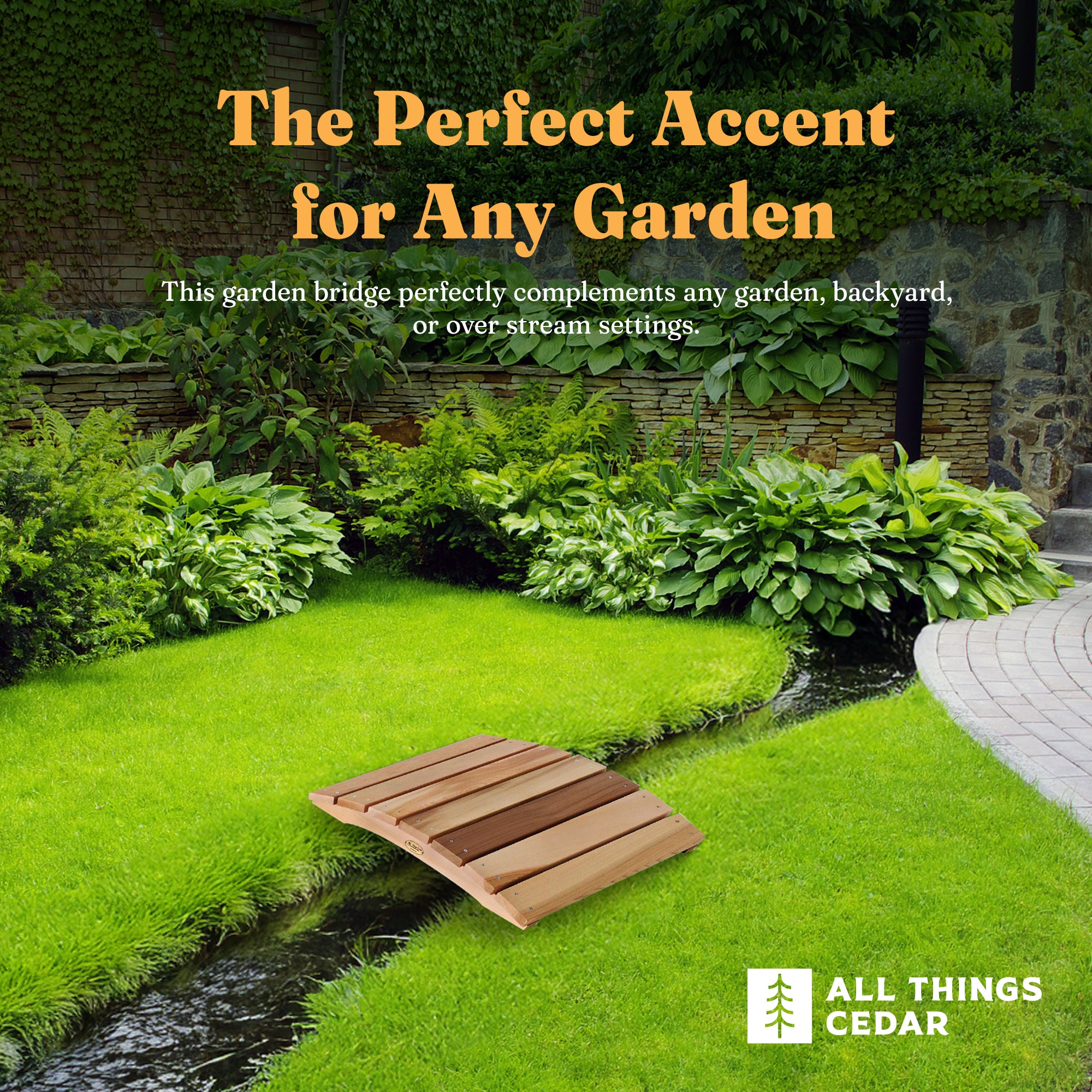 All Things Cedar Outdoor Wood Bridge, Walkway, Backyard Pond, 2’ (Open Box)