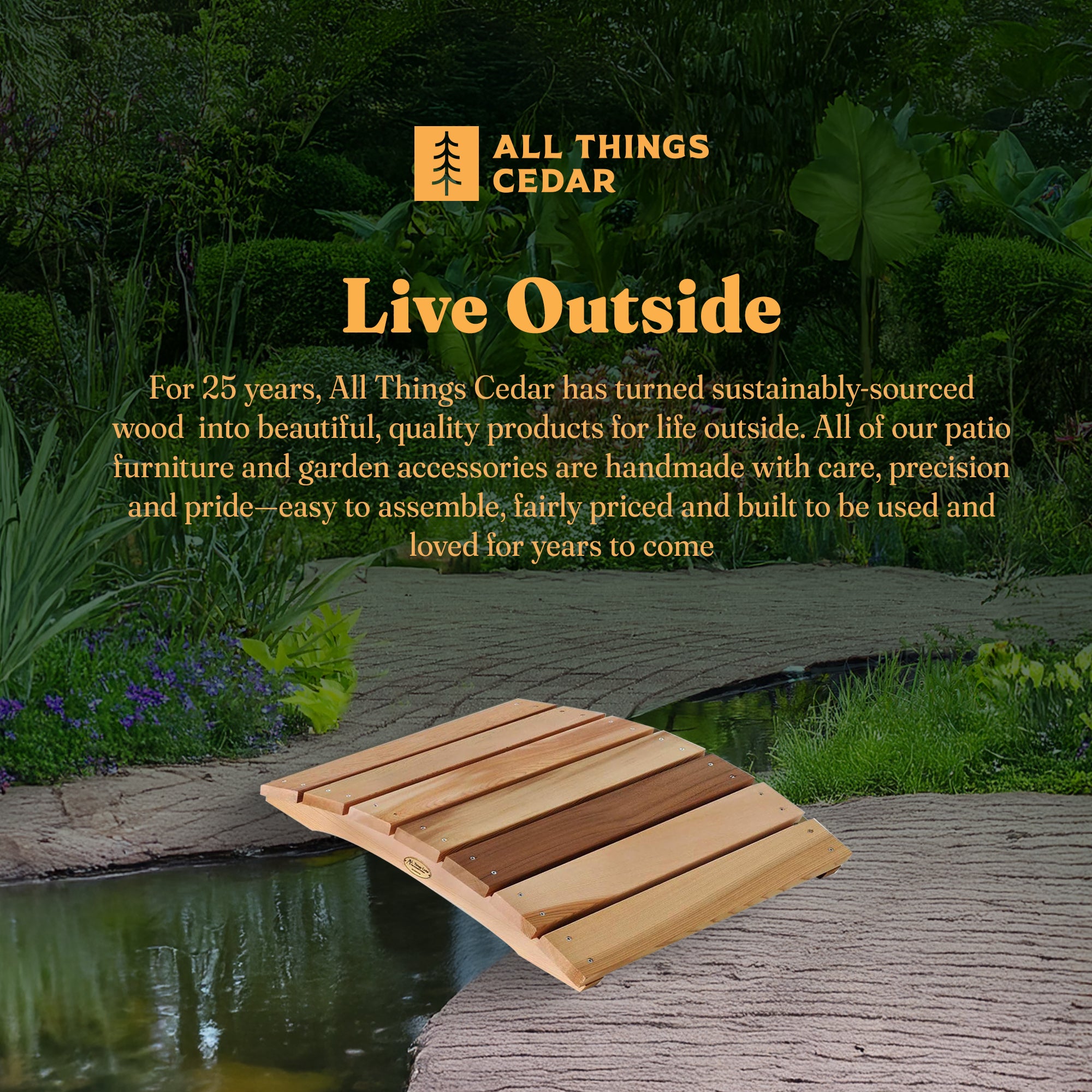 All Things Cedar Outdoor Wood Bridge, Walkway, Backyard Pond, 2’ (Open Box) - VMInnovations