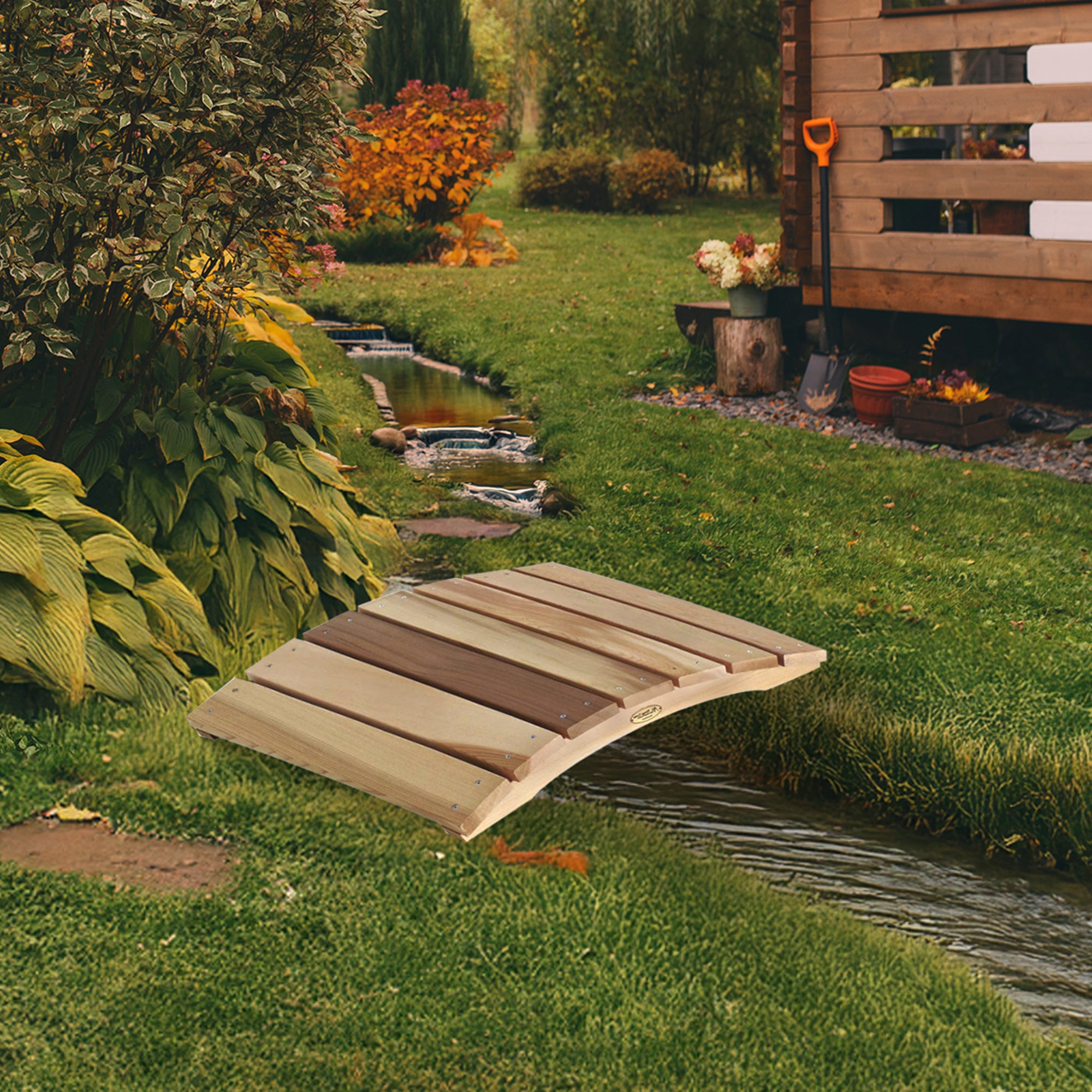 All Things Cedar Outdoor Wood Bridge, Walkway, Backyard Pond, 2’ (Open Box) - VMInnovations