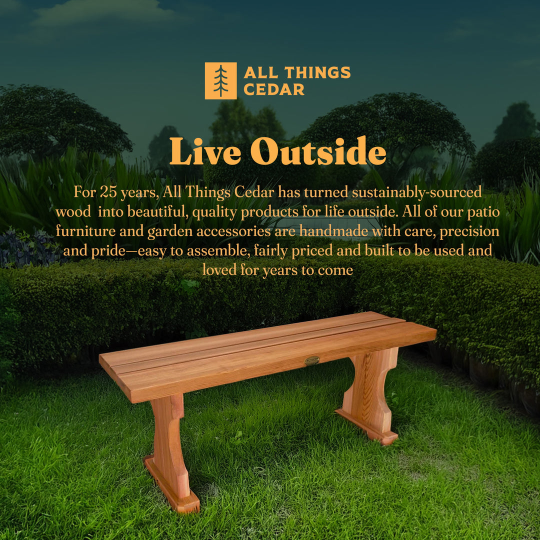 All Things Cedar 45” Deluxe Wood Backless Bench, Indoor Outdoor Seating, Natural