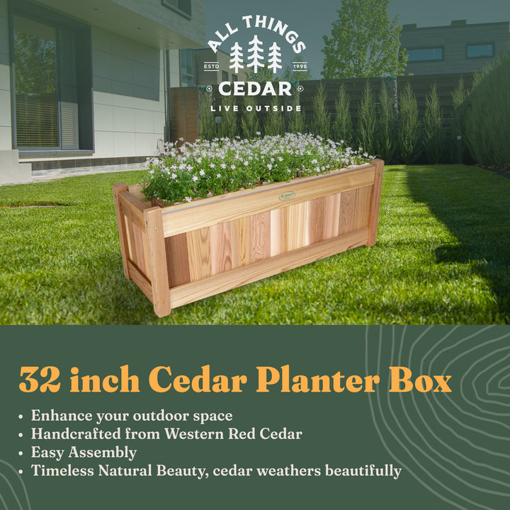 All Things Cedar 32 Inch Planter Box, Garden Bed for Flowers, Herbs & Vegetables