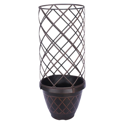 Southern Patio 15-Inch Lacis Resin Planter with Trellis Support Frame, Brown
