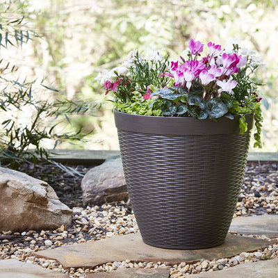Southern Patio 15-Inch Jamaica Wicker Resin Round Planter, Lightweight, Brown