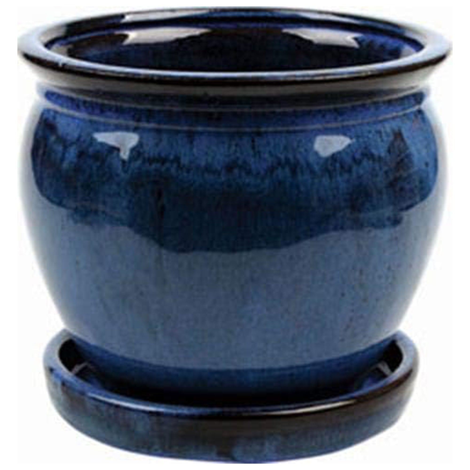 Southern Patio Cermaic Outdoor 8 Inch Planter and Saucer Tray, Blue, 2 Pack