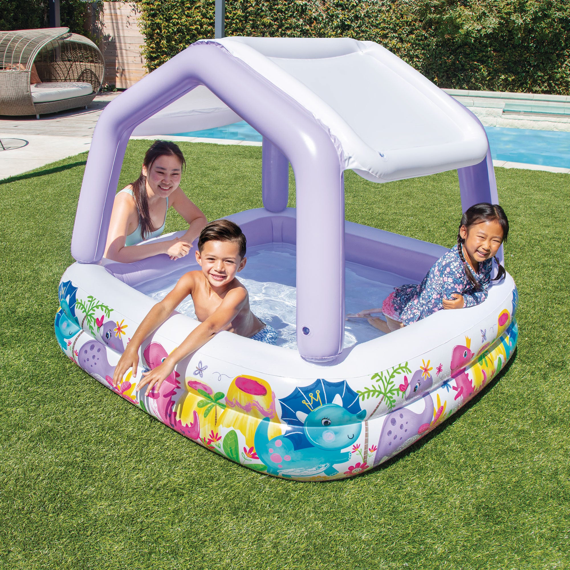 Intex Inflatable Sun Shade Kiddie Pool and Multi-Colored Fun Ballz, 100 Pack