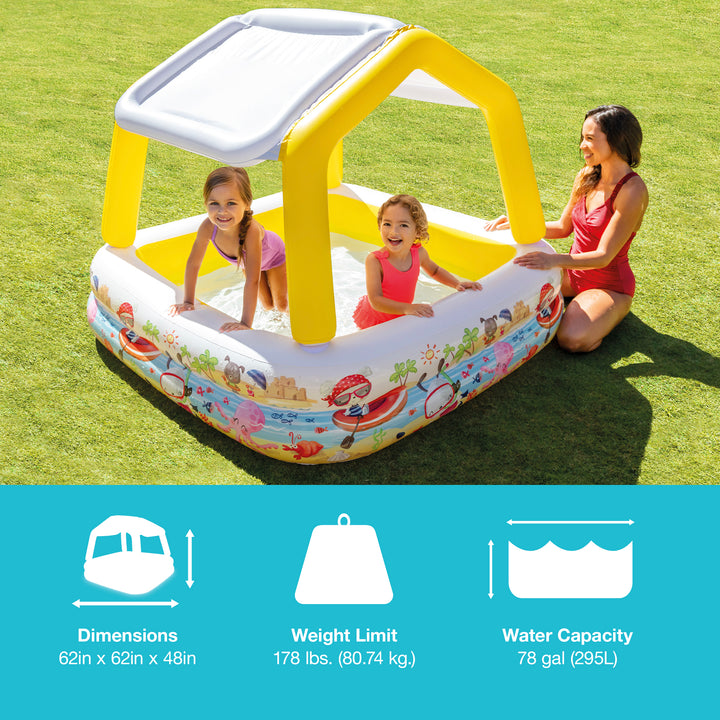 INTEX Sun & Shade Inflatable Kids Swimming Pool w/ Canopy (Open Box)